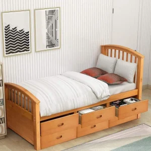 Rhomtree Twin Size Wood Platform Bed Captain Storage Bed with 6 Drawers Kids Bedroom Furniture (Oak)