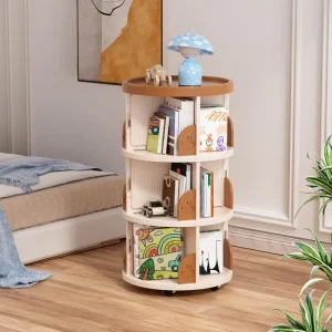 Spinning Bookshelf, 360 Display Floor Standing Bookcase, 3 Tier Floor Standing Bookcase, Small Corner Bookcase, Kids Room Book S